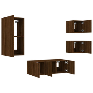 Mobili TV a Muro con LED 5pz Rovere Marrone Legno Multistrato 3216831