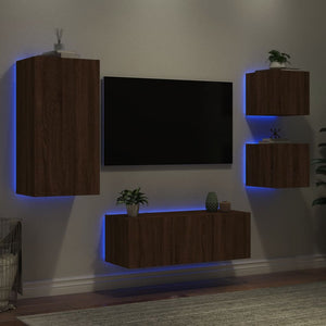 Mobili TV a Muro con LED 5pz Rovere Marrone Legno Multistrato 3216831