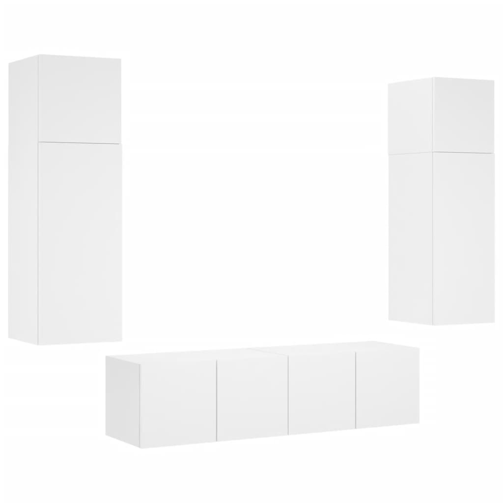 Mobili TV a Muro con LED 6pz Bianchi in Legno Multistrato 3216832