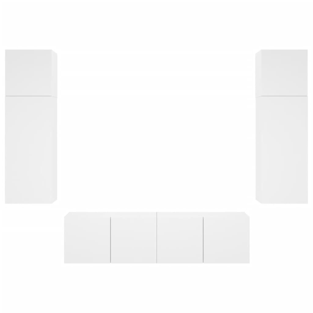 Mobili TV a Muro con LED 6pz Bianchi in Legno Multistrato 3216832