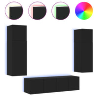 Mobili TV a Muro con LED 6pz Neri in Legno Multistrato 3216833