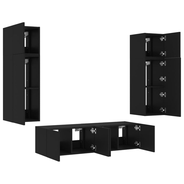 Mobili TV a Muro con LED 6pz Neri in Legno Multistrato 3216833