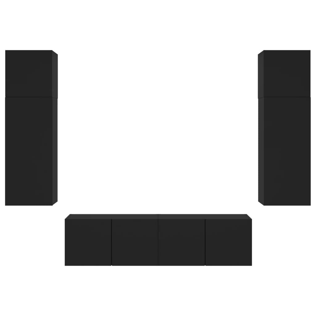 Mobili TV a Muro con LED 6pz Neri in Legno Multistrato 3216833