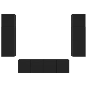 Mobili TV a Muro con LED 6pz Neri in Legno Multistrato 3216833