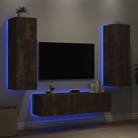 Mobili TV a Muro con LED 6pz Rovere Fumo in Legno Multistrato 3216836