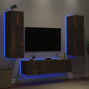 Mobili TV a Muro con LED 6pz Rovere Fumo in Legno Multistrato 3216836