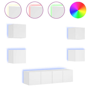 Mobili TV a Muro con LED 6pz Bianchi in Legno Multistratocod mxl 86447