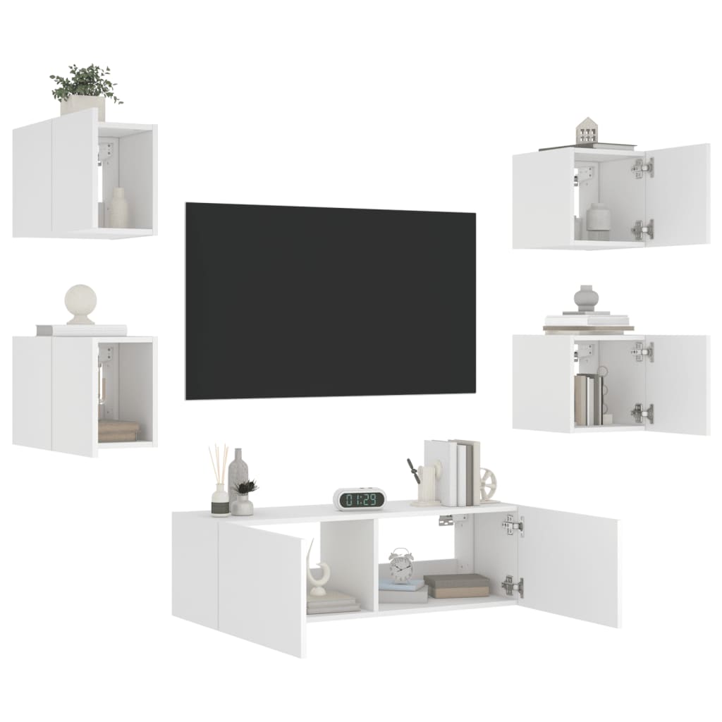 Mobili TV a Muro 5pz con Luci LED-Set di 5 Credenza per TV sospesa Bianchi