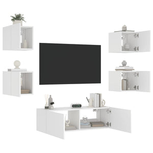 Mobili TV a Muro 5pz con Luci LED-Set di 5 Credenza per TV sospesa Bianchi