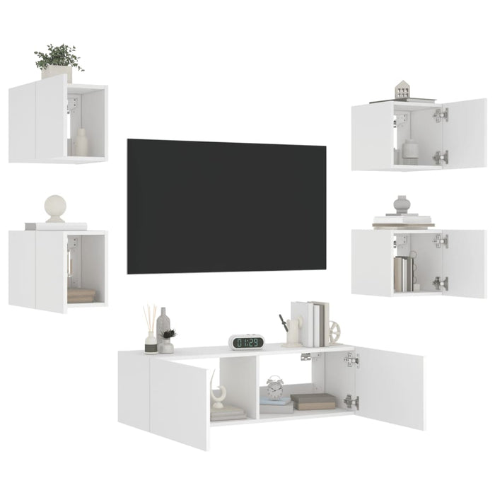 Mobili TV a Muro 5pz con Luci LED-Set di 5 Credenza per TV sospesa Bianchi