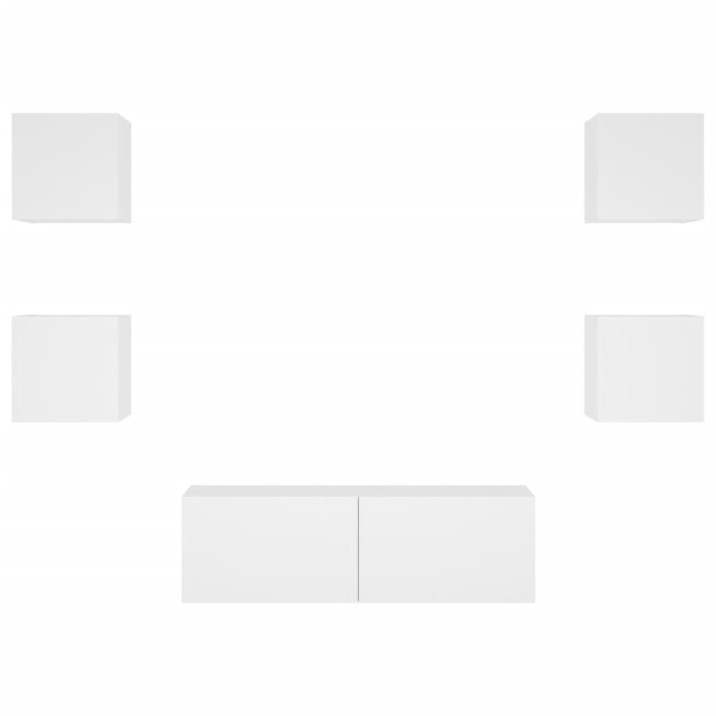 Mobili TV a Muro 5pz con Luci LED-Set di 5 Credenza per TV sospesa Bianchi