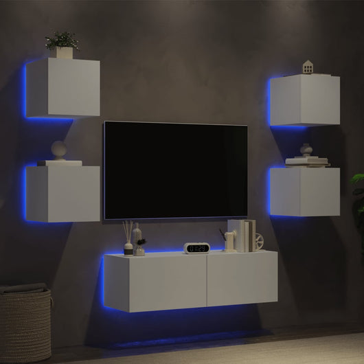 Mobili TV a Muro 5pz con Luci LED-Set di 5 Credenza per TV sospesa Bianchi