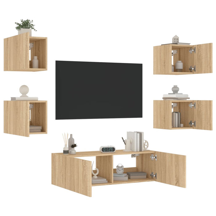 Mobili TV a Muro 5pz con Luci LED-Set di 5 Credenza per TV sospesa Rovere Sonoma