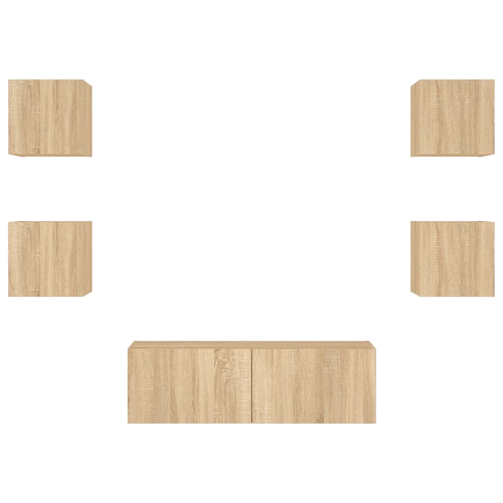 Mobili TV a Muro 5pz con Luci LED-Set di 5 Credenza per TV sospesa Rovere Sonoma