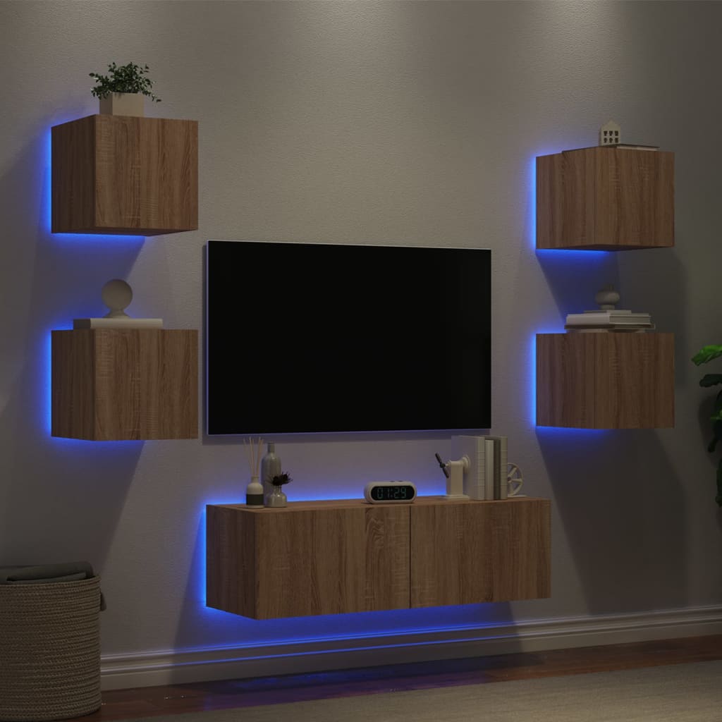 Mobili TV a Muro 5pz con Luci LED-Set di 5 Credenza per TV sospesa Rovere Sonoma