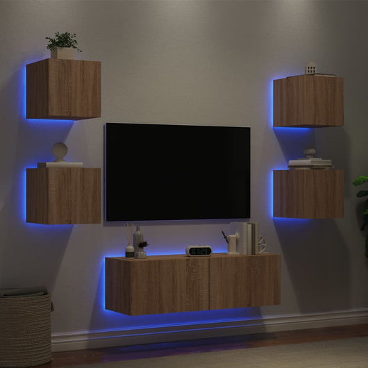 Mobili TV a Muro 5pz con Luci LED-Set di 5 Credenza per TV sospesa Rovere Sonoma