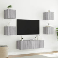 Mobili TV a Muro 5pz con Luci LED Grigio Sonoma 3216865