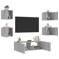 Mobili TV a Muro 5pz con Luci LED Grigio Sonoma 3216865