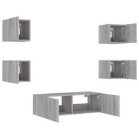 Mobili TV a Muro 5pz con Luci LED Grigio Sonoma 3216865