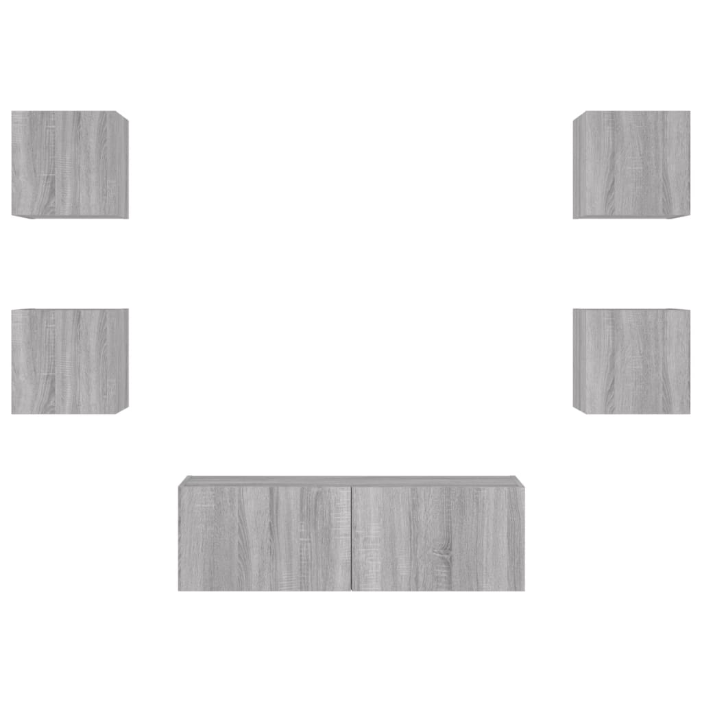 Mobili TV a Muro 5pz con Luci LED Grigio Sonoma 3216865