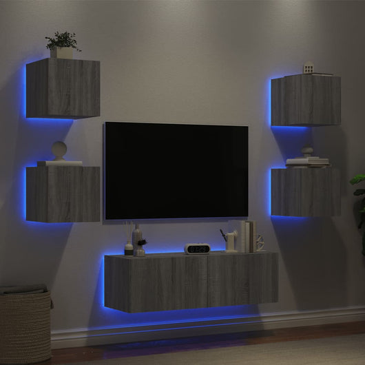 Mobili TV a Muro 5pz con Luci LED Grigio Sonomacod mxl 110319