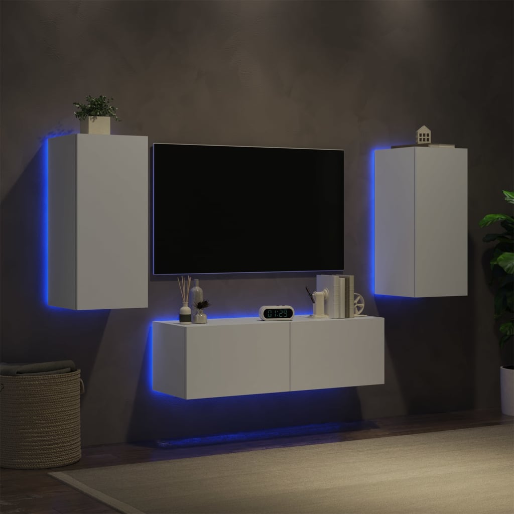 Mobili TV a Muro 3pz con Luci LED Bianchicod mxl 110318