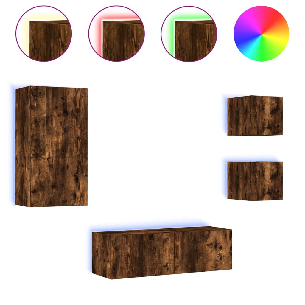 Mobili TV a Muro 4pz con Luci LED Rovere Fumocod mxl 86351