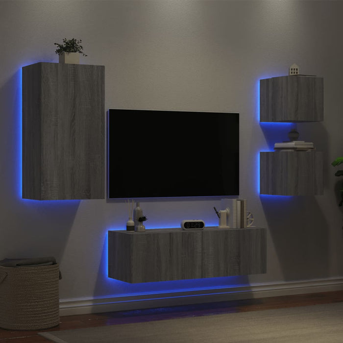 Mobili TV a Muro 4pz con Luci LED Grigio Sonomacod mxl 110323