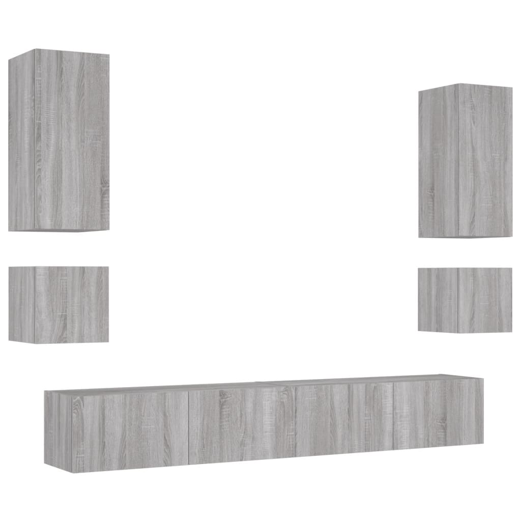 Mobili TV a Muro 6pz con Luci LED Grigio Sonomacod mxl 86362