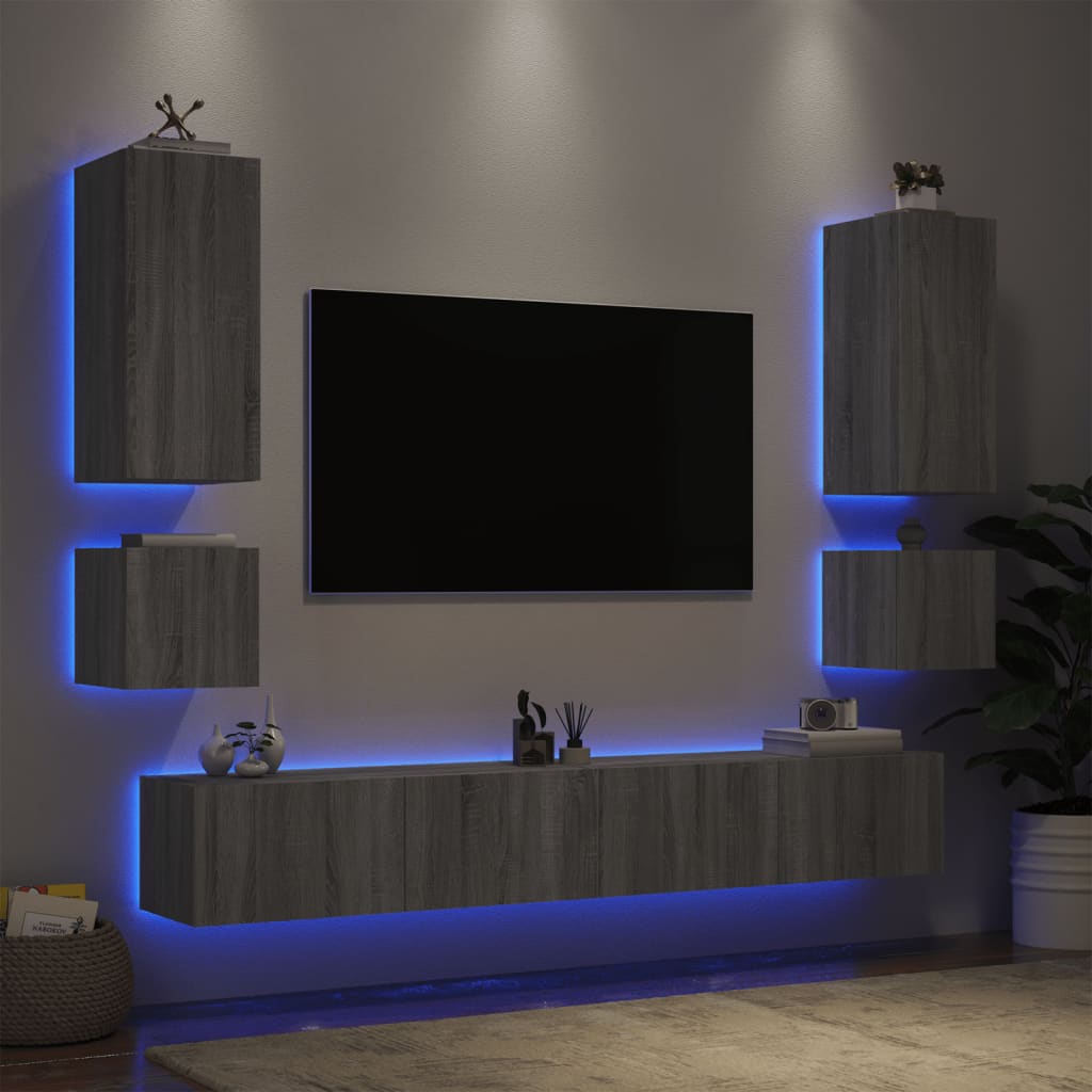 Mobili TV a Muro 6pz con Luci LED Grigio Sonomacod mxl 86362