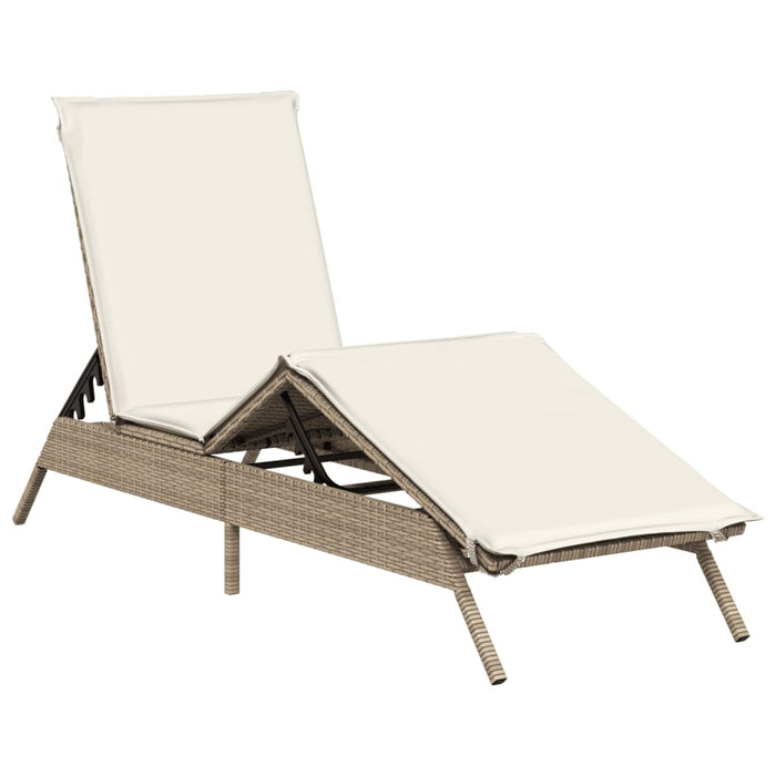 Lettino Prendisole con Cuscini Beige in Polyrattan 4002705