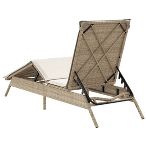 Lettino Prendisole con Cuscini Beige in Polyrattan 4002705