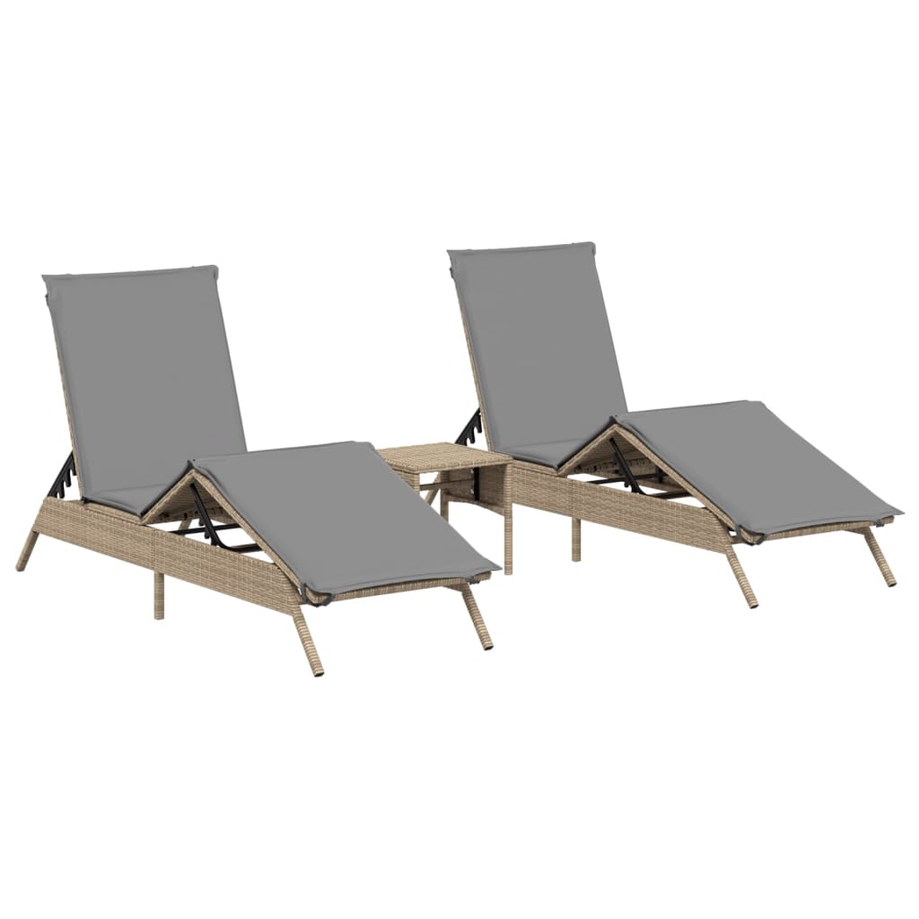 vidaXL Lettini Prendisole 2 pz con Tavolino Beige in Polyrattan