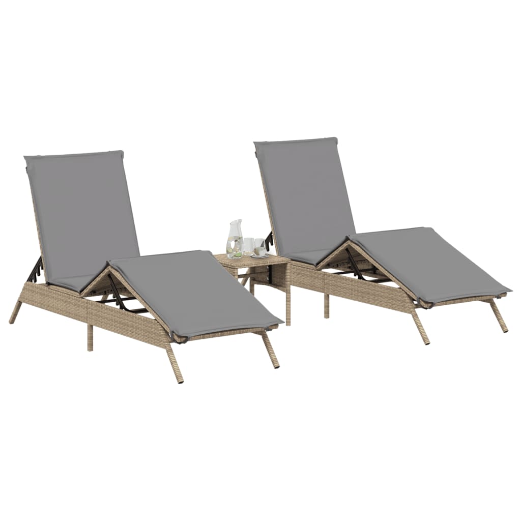 vidaXL Lettini Prendisole 2 pz con Tavolino Beige in Polyrattan