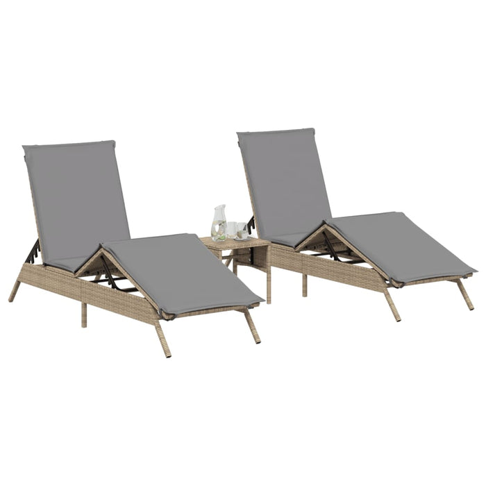 vidaXL Lettini Prendisole 2 pz con Tavolino Beige in Polyrattan