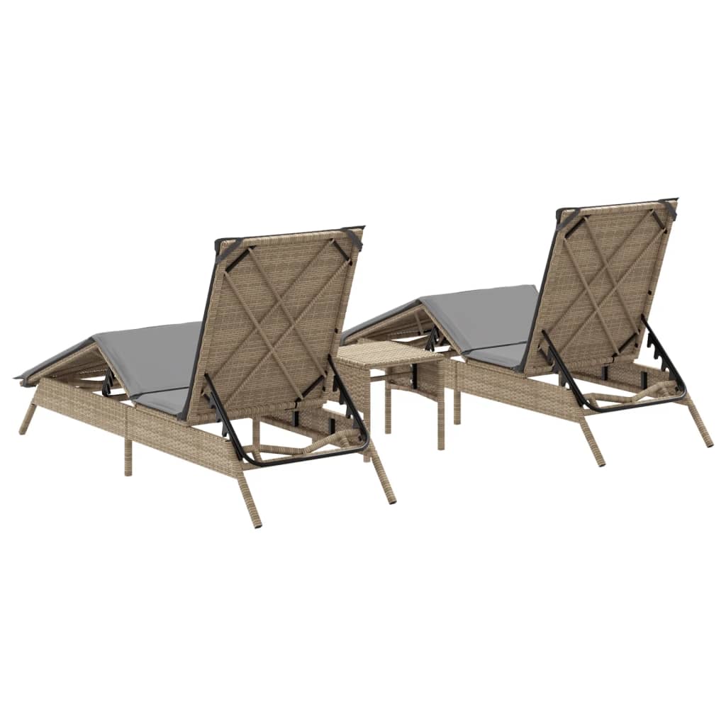 vidaXL Lettini Prendisole 2 pz con Tavolino Beige in Polyrattan