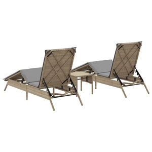 vidaXL Lettini Prendisole 2 pz con Tavolino Beige in Polyrattan