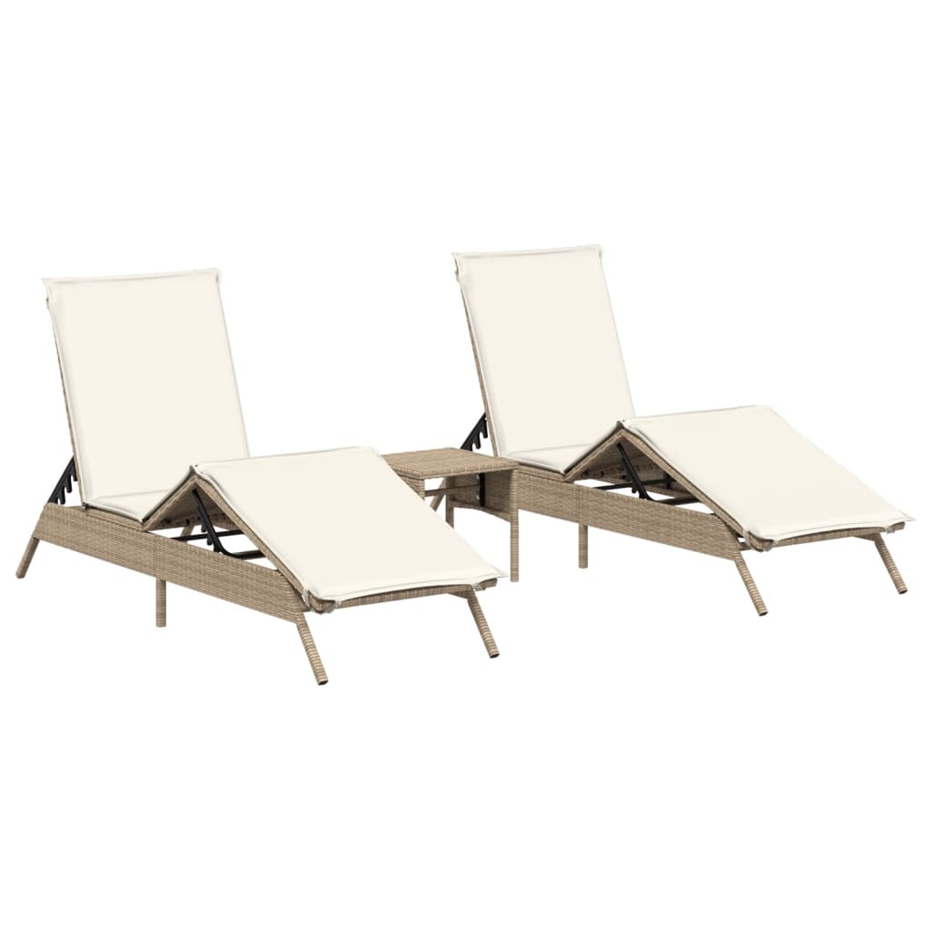 Lettini Prendisole 2 pz con Tavolino Beige in Polyrattan 4002714
