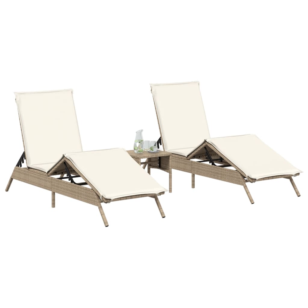 Lettini Prendisole 2 pz con Tavolino Beige in Polyrattan 4002714