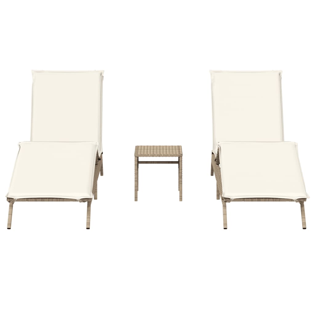 Lettini Prendisole 2 pz con Tavolino Beige in Polyrattan 4002714