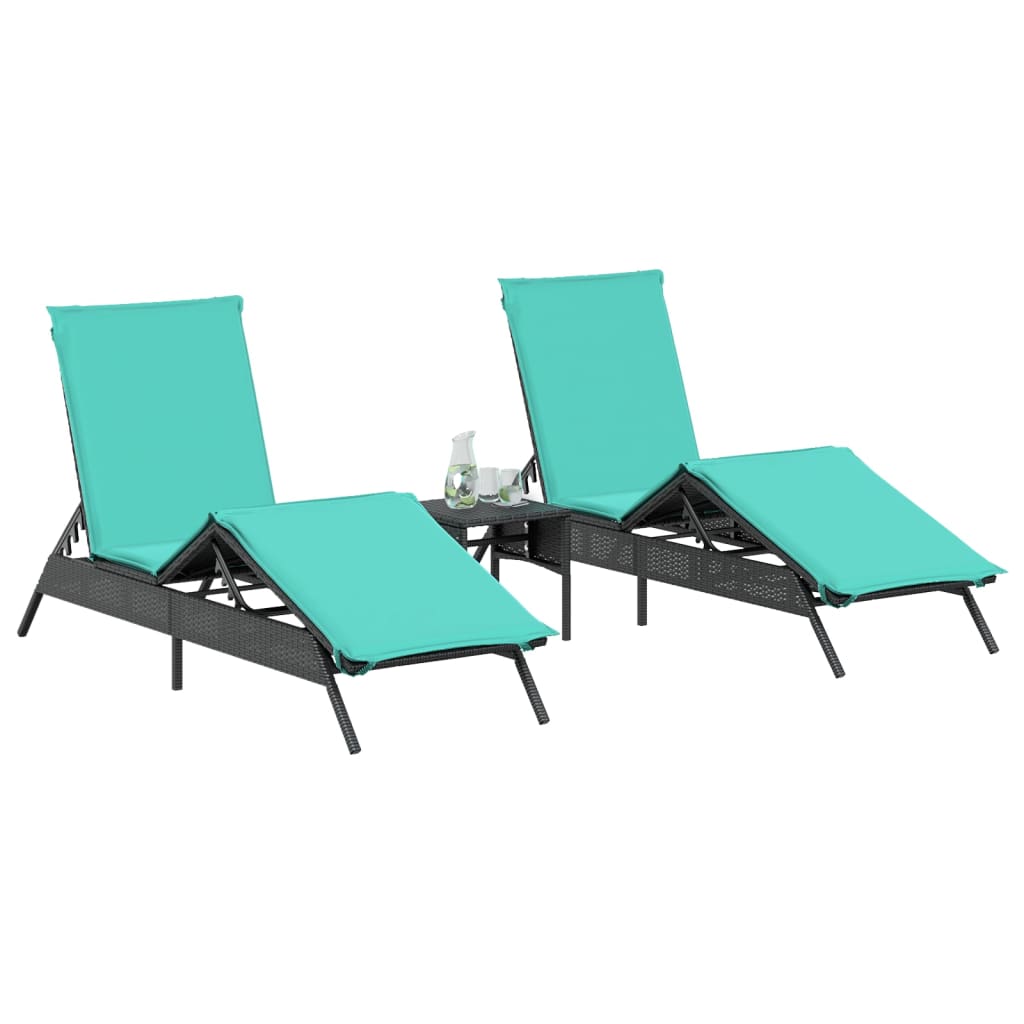 vidaXL Lettini Prendisole 2 pz con Tavolino Nero in Polyrattan