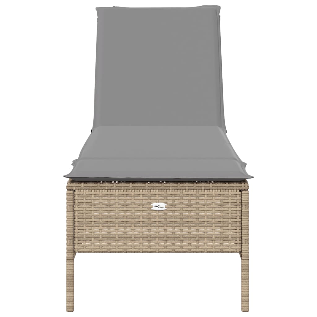 Lettino Prendisole con Cuscini Beige in Polyrattan