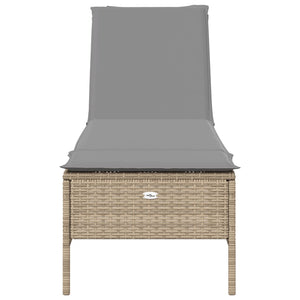 Lettino Prendisole con Cuscini Beige in Polyrattan