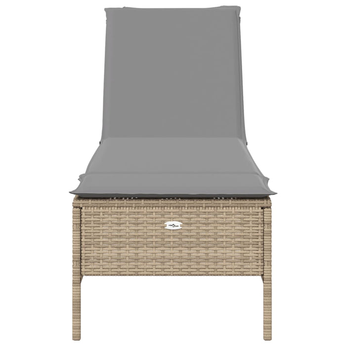 Lettino Prendisole con Cuscini Beige in Polyrattan