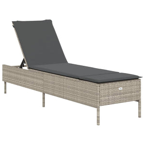 vidaXL Lettino Prendisole con Cuscino Grigio Chiaro in Polyrattan