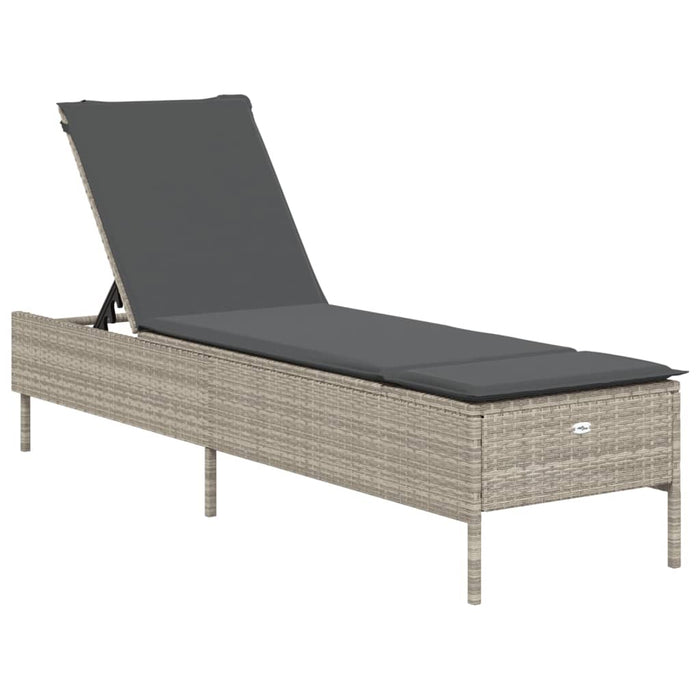 vidaXL Lettino Prendisole con Cuscino Grigio Chiaro in Polyrattan