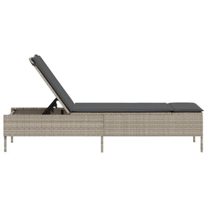 vidaXL Lettino Prendisole con Cuscino Grigio Chiaro in Polyrattan