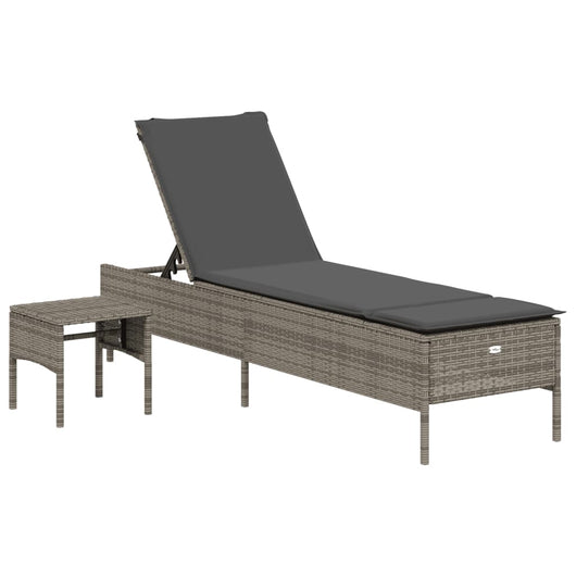 Lettino Prendisole con Tavolo e Cuscino Grigio in Polyrattan 4002730