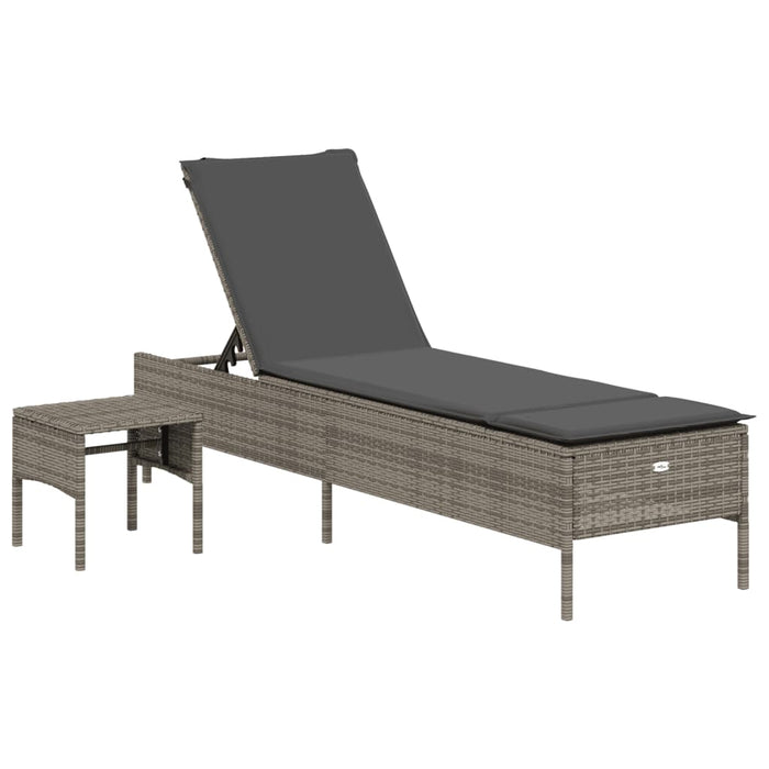 Lettino Prendisole con Tavolo e Cuscino Grigio in Polyrattan 4002730