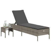 Lettino Prendisole con Tavolo e Cuscino Grigio in Polyrattan 4002730